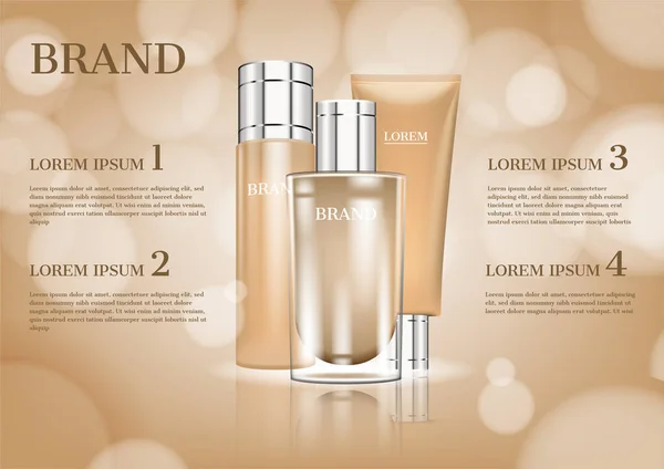 Losyon nemlendirici ve krem. Bej arka planda parıldayan ışıklar.