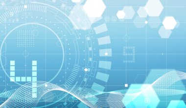 Gelecekçi kavram, mavi arkaplanda altıgenler ve kareler