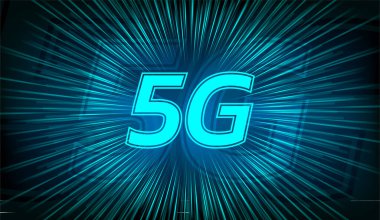 Ortasında yeşil hız çizgileri olan 5G simgesi