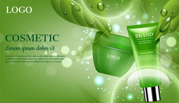 Parlak ışıklı yeşil krem ve köpük, vektör kozmetik reklamı