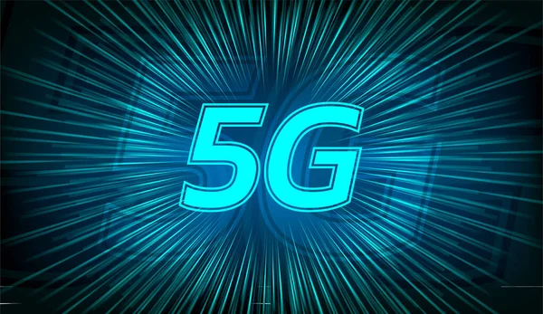 緑の速度線の中央部に5Gアイコン — ストックベクタ