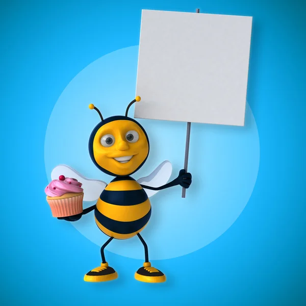 Bee holding kaart en cupcake — Stockfoto