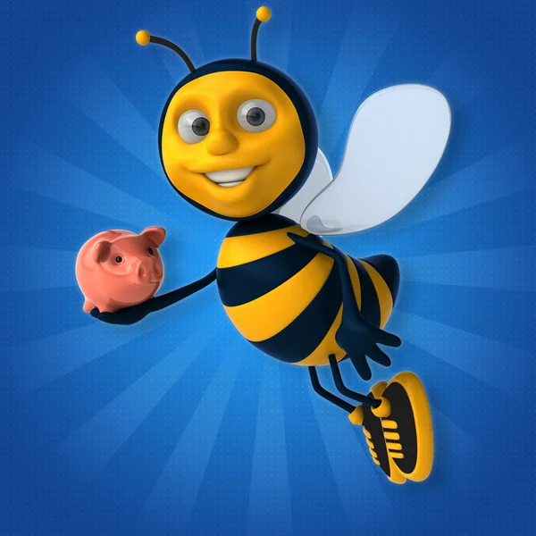 Bee holding piggy bank — Stockfoto