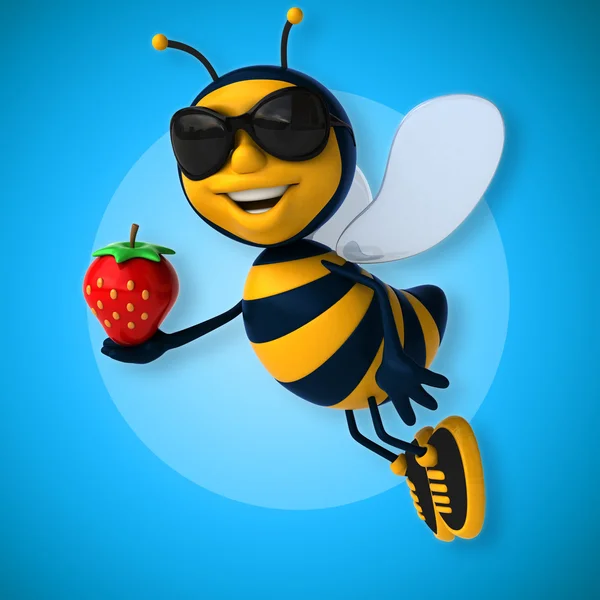 Bee holding aardbei — Stockfoto