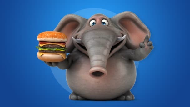 Funny elephant burger gospodarstwo — Wideo stockowe