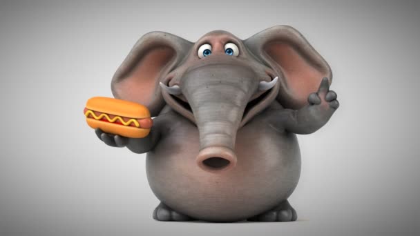 Hotdog gospodarstwa Funny elephant — Wideo stockowe