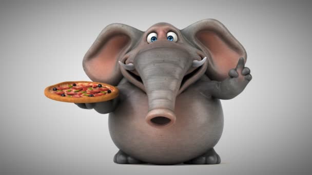Funny elephant gospodarstwa pizza — Wideo stockowe