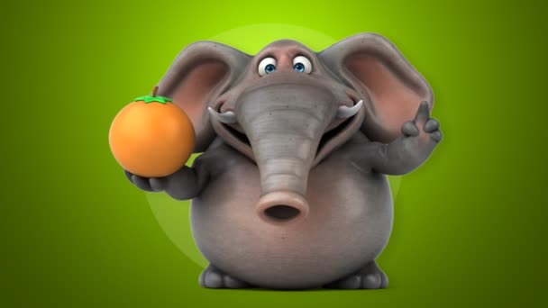 Funny elephant gospodarstwa pomarańczowy — Wideo stockowe