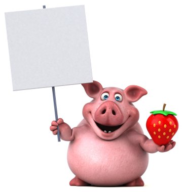 domuz holding kartı ve çilek  