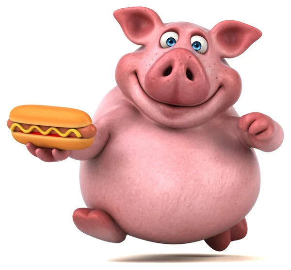 Pig holding hot dog — Stock Photo, Image