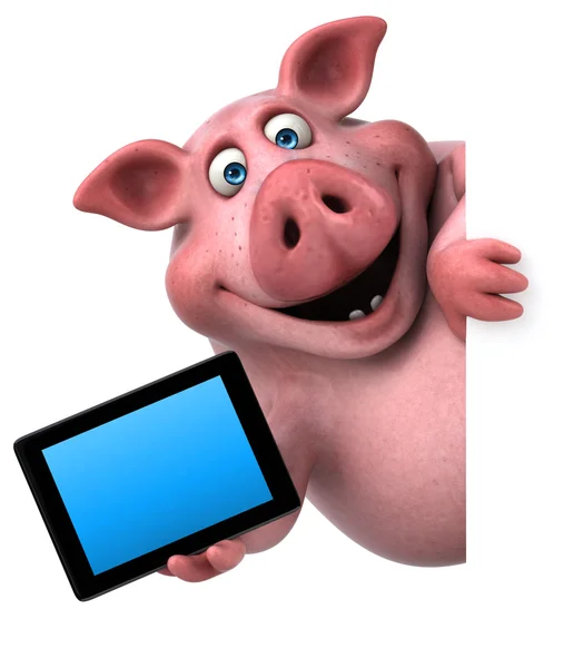 Porc tenant ordinateur tablette — Photo
