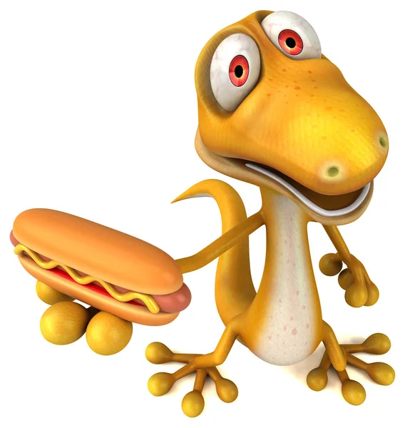 Lizard holding hotdog — Stock Photo, Image
