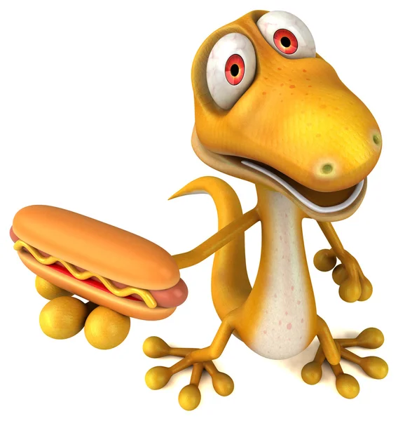 Lagarto sosteniendo hot dog — Foto de Stock