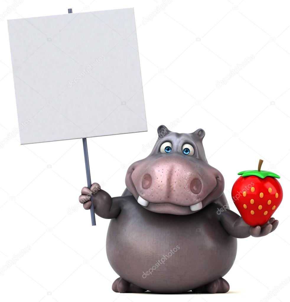 Fun hippo holding strawberry