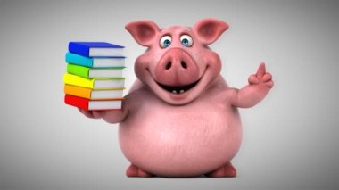 Kitaplar ile komik domuz