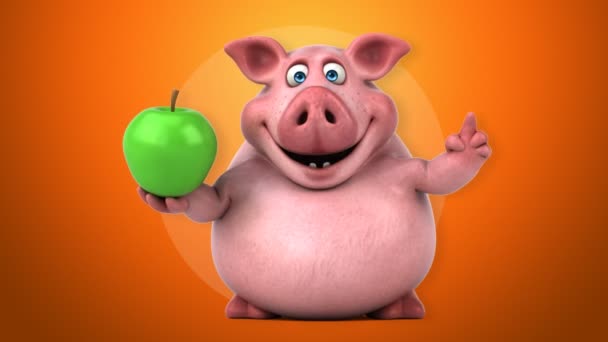 Funny pig with apple — Stock Video