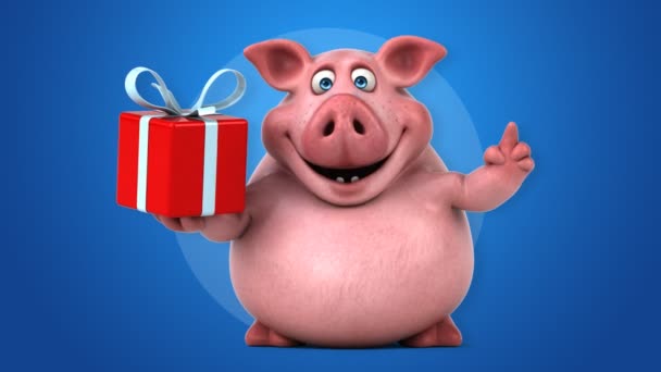 Śmieszna świnia z prezentem — Wideo stockowe