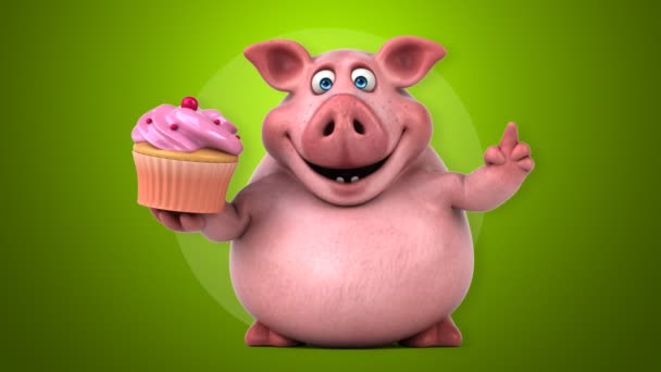 Porco engraçado com cupcake — Vídeo de Stock