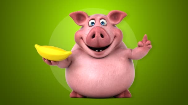 Cerdo divertido con plátano — Vídeos de Stock