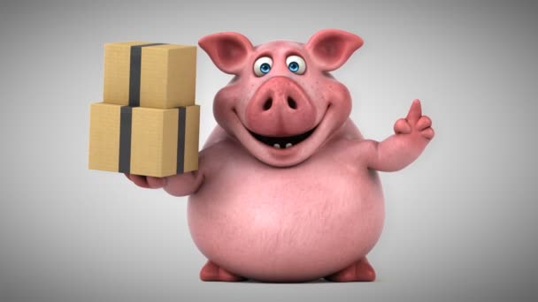 Porco engraçado com caixas — Vídeo de Stock