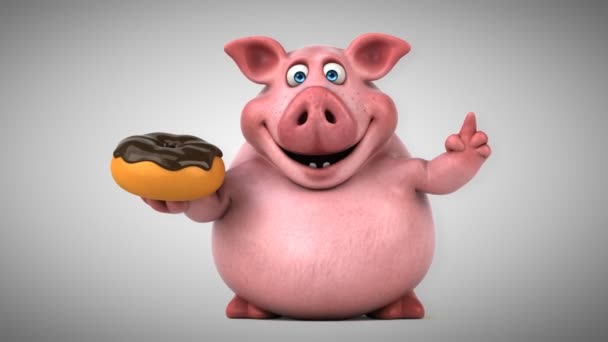 Porco engraçado com donut — Vídeo de Stock