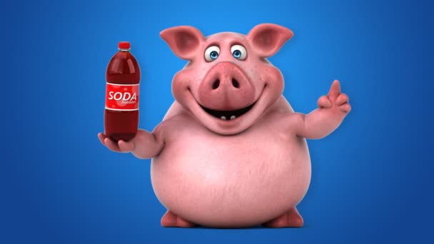 Porco engraçado com refrigerante — Vídeo de Stock