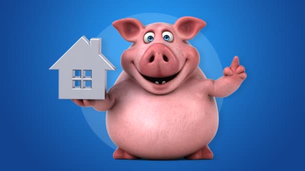 Porco engraçado com casa — Vídeo de Stock