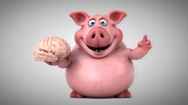 Porco engraçado com cérebro — Vídeo de Stock