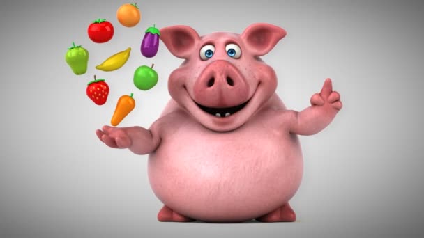 Funny pig with vegetables — Stock Video