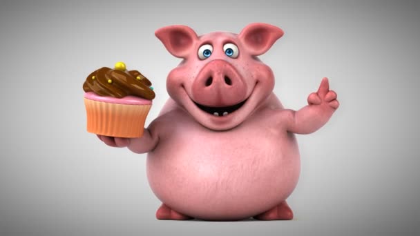 Porco engraçado com cupcake — Vídeo de Stock