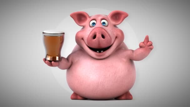 Porco engraçado com cerveja — Vídeo de Stock