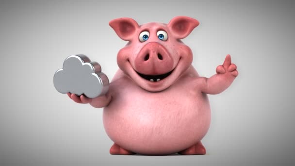 Funny pig with cloud sign — Stock Video