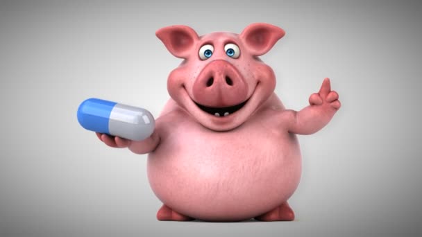Смішна свиня з таблеткою — стокове відео