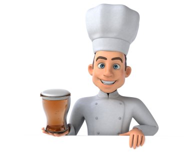 Şef holding bardak bira