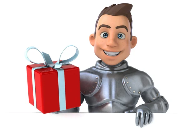 Knight holding card and present — Stock Photo, Image