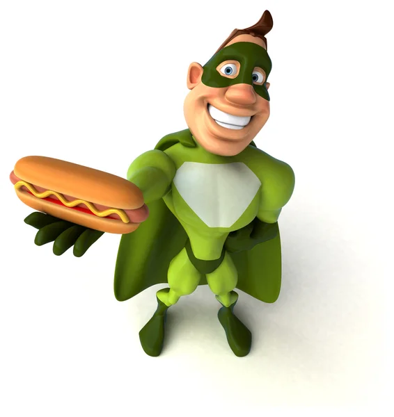 Superheld bedrijf hotdog — Stockfoto