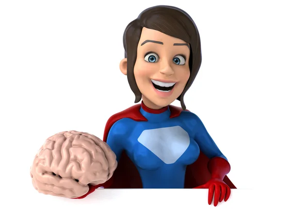 Super woman holding brain — Stock Photo, Image