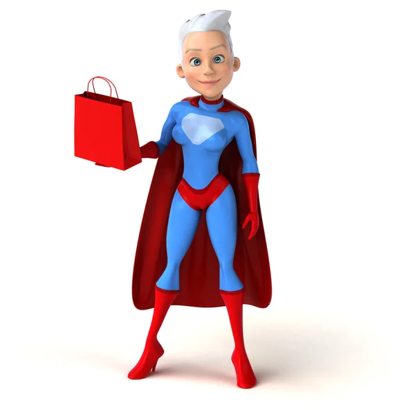 Super žena držící dárkový balíček — Stock fotografie
