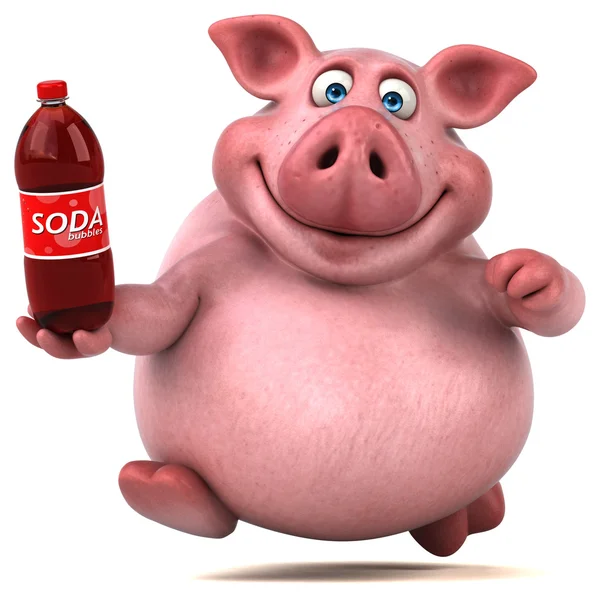 Pig holding soda — Stock Photo, Image