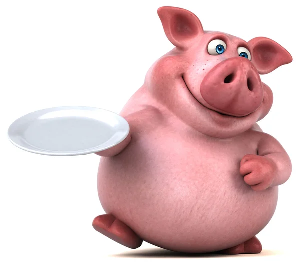 Свинья держит тарелку — стоковое фото