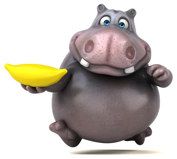Divertido hipopótamo sosteniendo plátano — Foto de Stock