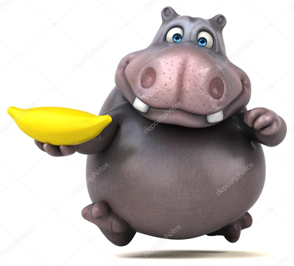Fun hippo holding banana