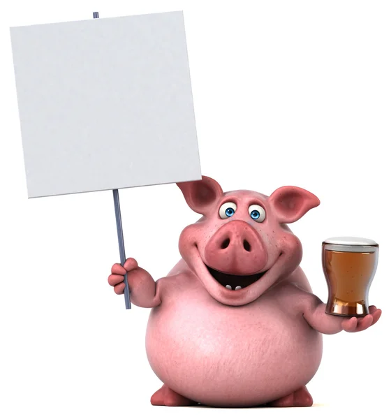 Свинья держит карты и пиво — стоковое фото