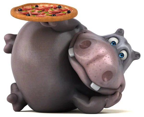 Divertido hipopótamo sosteniendo pizza —  Fotos de Stock