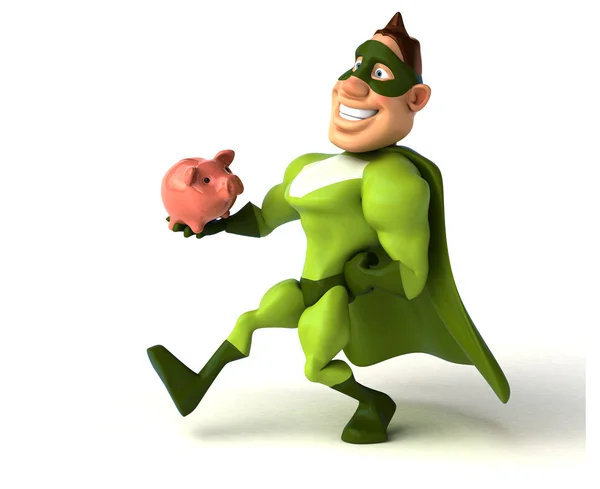 Супергерой, держащий в руках свинью — стоковое фото