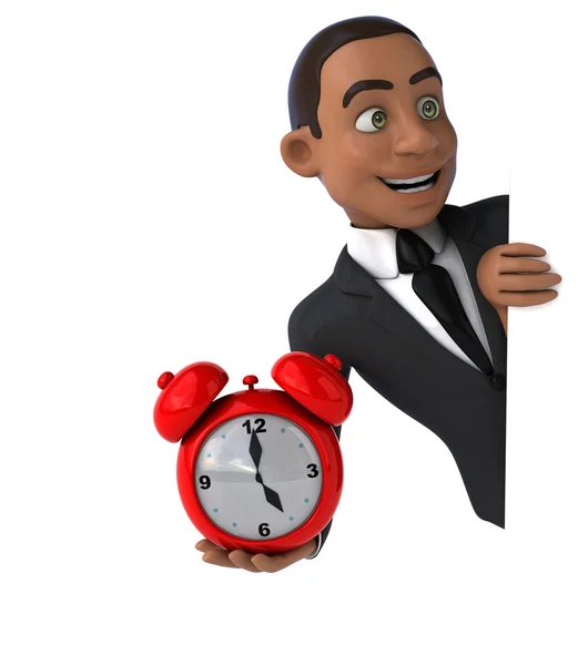 Businessman holding card and clock — Stock Photo, Image