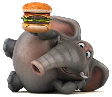 Eğlenceli fil holding hamburger