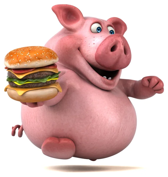 Domuz holding hamburger — Stok fotoğraf