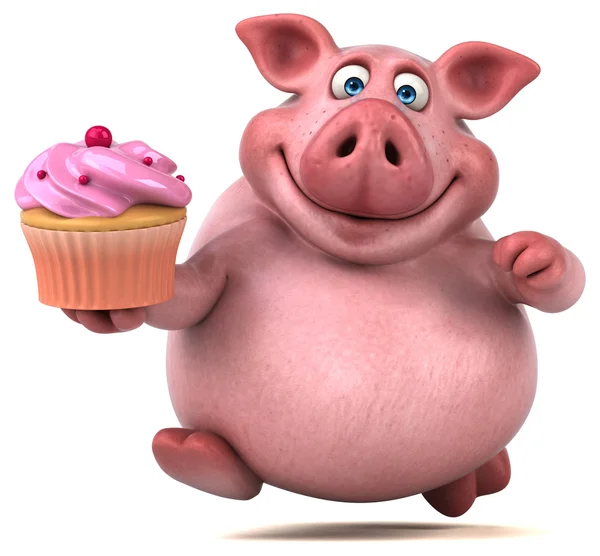 Porco segurando cupcake — Fotografia de Stock