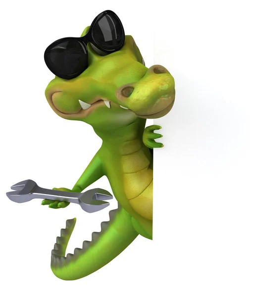 Fun crocodile holding wrench — Stock Photo, Image